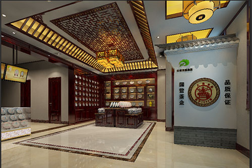 东山古朴典雅的中式茶叶店大堂设计效果图