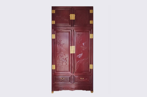东山高端中式家居装修深红色纯实木衣柜